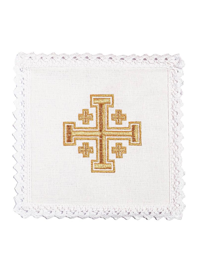 Bielizna kielichowa, lniana, haft złoty Krzyż Jerozolimski (95H) - Zestawy lniane - zdjęcie 2 - Bielizna kielichowa, lniana, haft złoty Krzyż Jerozolimski (95H)