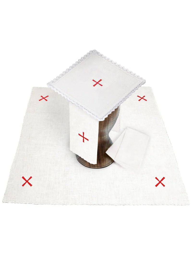 Bielizna kielichowa, lniana, haft czerwony krzyż (115H) - Zestawy lniane - Nowość