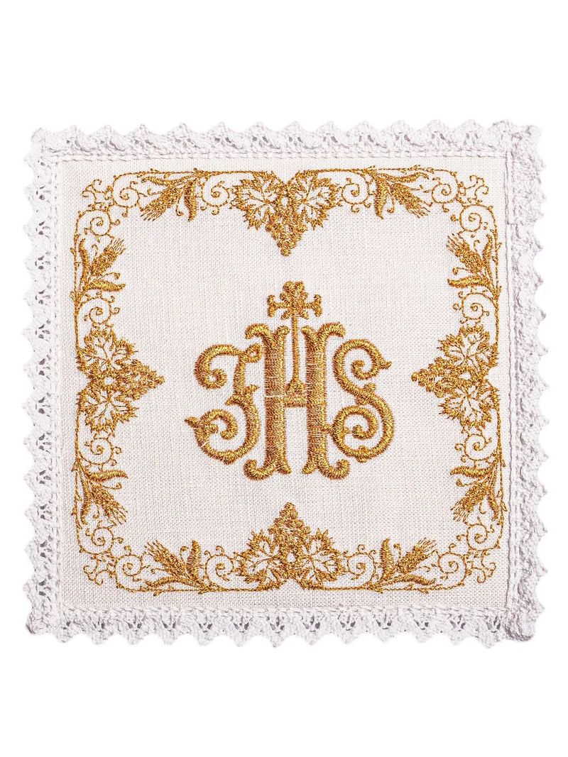 Bielizna kielichowa, lniana, haft IHS (122H) - Zestawy lniane - zdjęcie 2 - Bielizna kielichowa, lniana, haft IHS (122H)