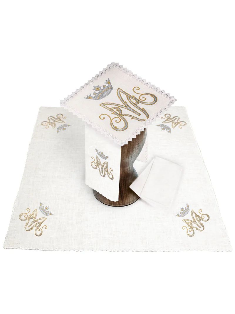 Bielizna kielichowa, lniana, haft Maryjny (127H) - Zestawy lniane - Nowość