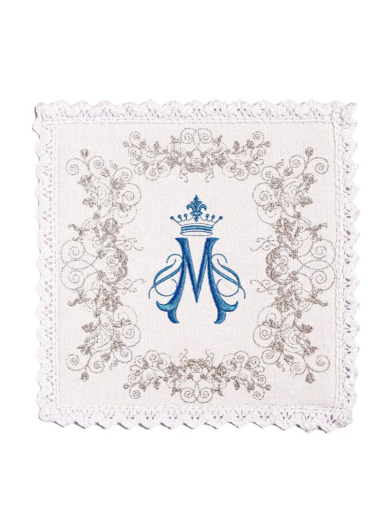 Bielizna kielichowa, lniana, haft Maryjny (128H) - Zestawy lniane - zdjęcie 2 - Bielizna kielichowa, lniana, haft Maryjny (128H)