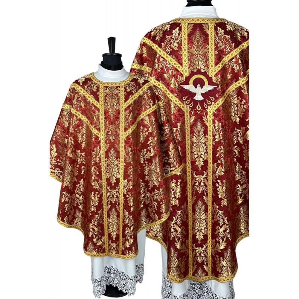 Ornat semi gotycki DUCH ŚWIĘTY + stuła, bursa, manipularz, welon na kielich (10K) - Ornaty haftowane - Nowość