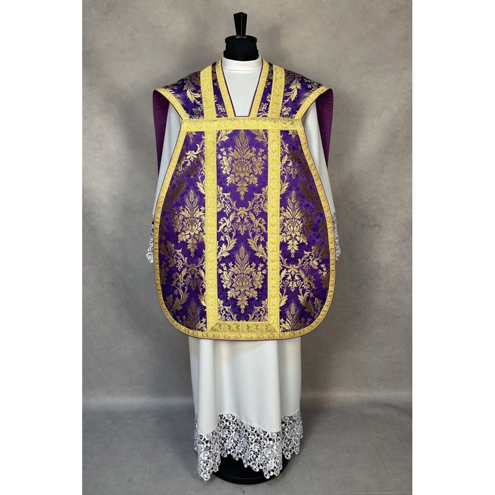 Ornat rzymski fioletowy + Stuła, Manipularz, Bursa i Welon na kielich (22K) - Ornaty rzymskie - zdjęcie 2 - Ornat rzymski fioletowy + Stuła, Manipularz, Bursa i Welon na kielich (22K)