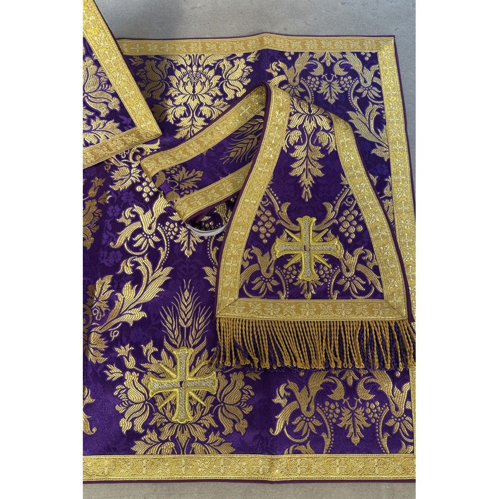 Ornat rzymski fioletowy + Stuła, Manipularz, Bursa i Welon na kielich (22K) - Ornaty rzymskie - zdjęcie 6 - Ornat rzymski fioletowy + Stuła, Manipularz, Bursa i Welon na kielich (22K)