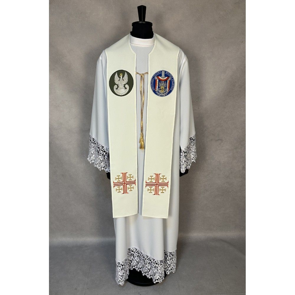 Stuła dwustronna haftowana Wojsko Polskie (23K) - Z POSTACIAMI - zdjęcie 2 - Stuła dwustronna haftowana Wojsko Polskie (23K)