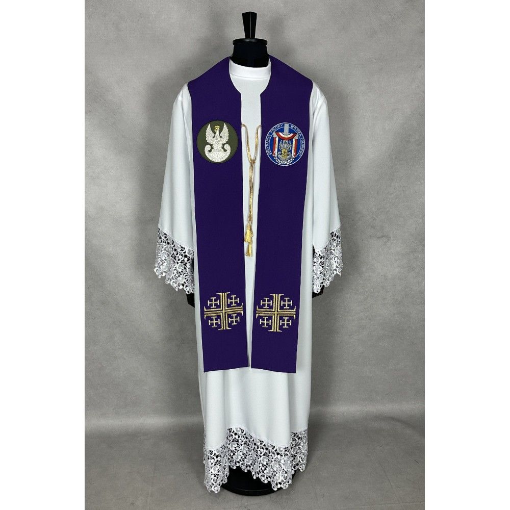 Stuła dwustronna haftowana Wojsko Polskie (23K) - Z POSTACIAMI - zdjęcie 3 - Stuła dwustronna haftowana Wojsko Polskie (23K)