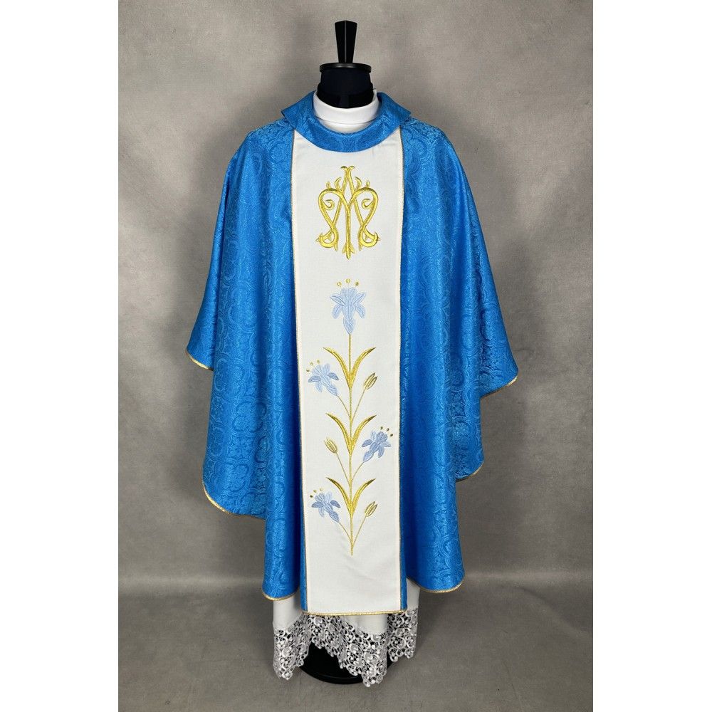 Ornat maryjny niebieski, tkanina żakard (24K) - Ornaty Maryjne - zdjęcie 2 - Ornat maryjny niebieski, tkanina żakard (24K)