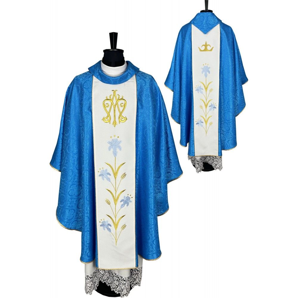Ornat maryjny niebieski, tkanina żakard (24K) - Ornaty Maryjne - Nowość