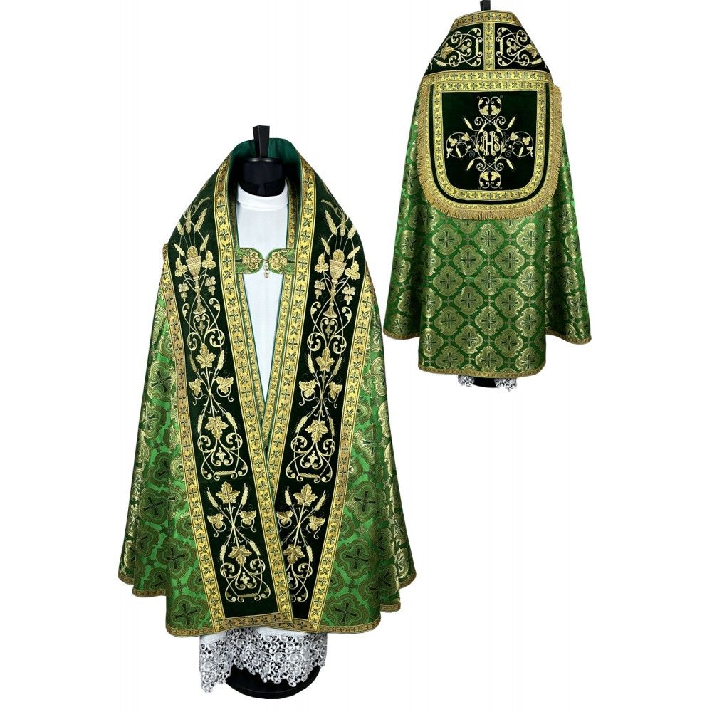 Kapa rzymska zielona ze stułą (26K) - KAPY LITURGICZNE - Nowość