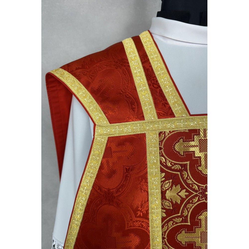 Ornat rzymski czerwony + Stuła, Manipularz, Bursa i Welon na kielich (32K) - ORNATY NA WIELKI POST - zdjęcie 5 - Ornat rzymski czerwony + Stuła, Manipularz, Bursa i Welon na kielich (32K)