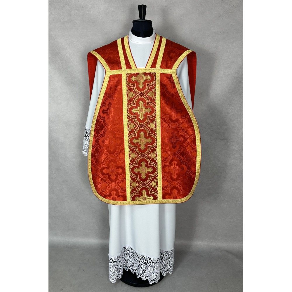 Ornat rzymski czerwony + Stuła, Manipularz, Bursa i Welon na kielich (32K) - ORNATY NA WIELKI POST - zdjęcie 2 - Ornat rzymski czerwony + Stuła, Manipularz, Bursa i Welon na kielich (32K)