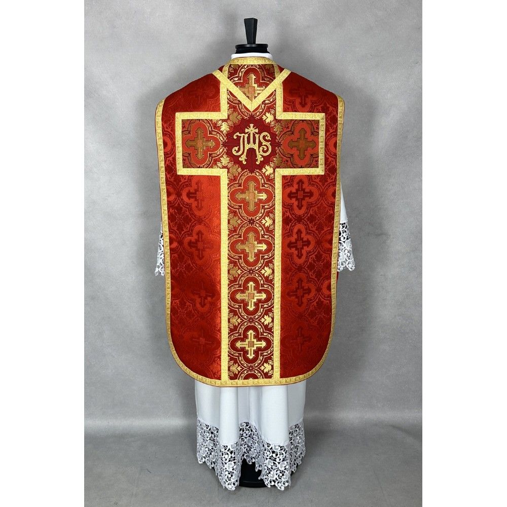 Ornat rzymski czerwony + Stuła, Manipularz, Bursa i Welon na kielich (32K) - ORNATY NA WIELKI POST - zdjęcie 3 - Ornat rzymski czerwony + Stuła, Manipularz, Bursa i Welon na kielich (32K)