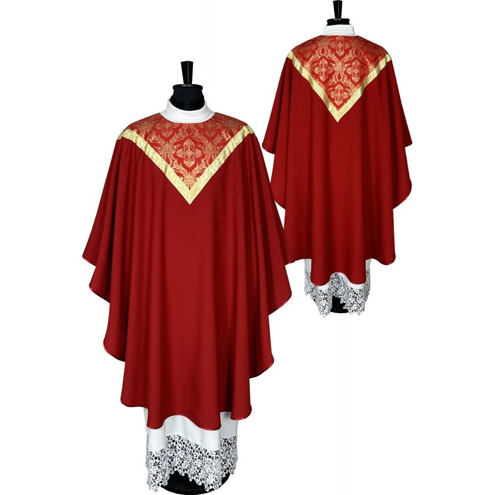 Ornat semi gotycki czerwony + stuła (35K) - Ornaty Semi Gotyckie - Nowość