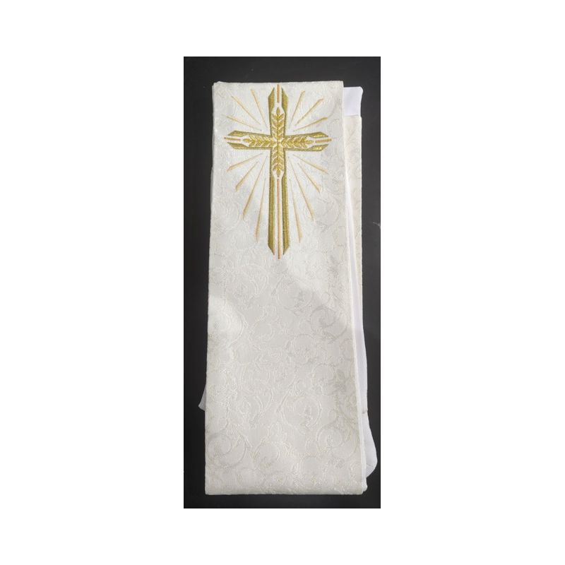 Stuła kapłańska  haftowana ecru PX + Krzyż (38) - EUCHARYSTYCZNE - Stuła kapłańska  haftowana ecru PX + Krzyż