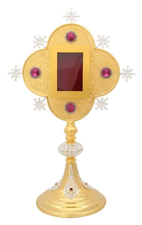 Relikwiarz pozłacany, ornamenty srebrzone, wysokość 42 cm (29) - RELIKWIARZE - Nowość