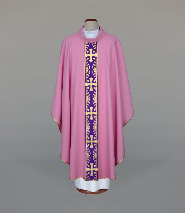 Ornat różowy z tkanymi pasami (A1) - ORNATY NA WIELKI POST - Nowość