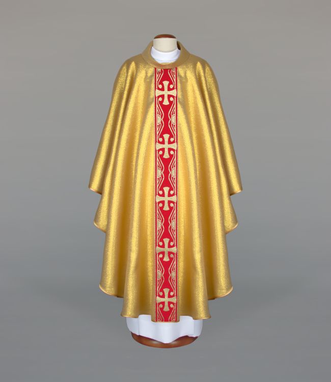 Ornat złoty z czerwonym tkanymi pasami (A2) - Ornaty złote/srebrne - Nowość