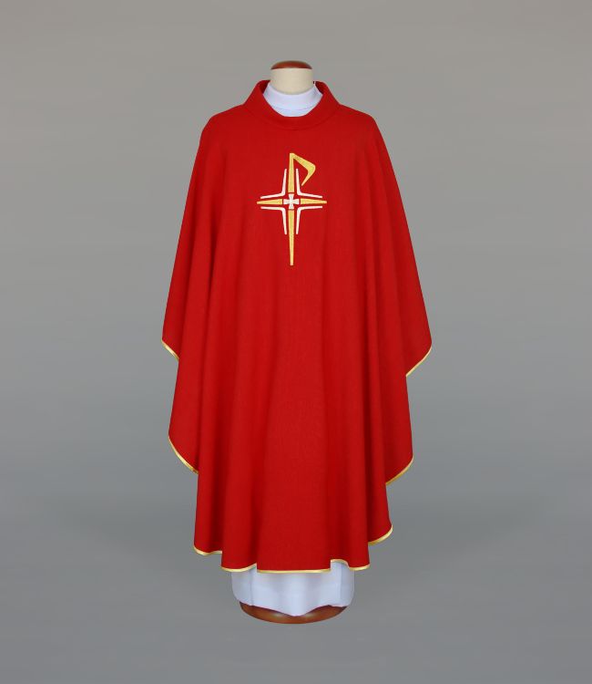 Ornat haftowany, czerwony z motywem krzyża (A4) - ORNATY NA WIELKI POST - Nowość