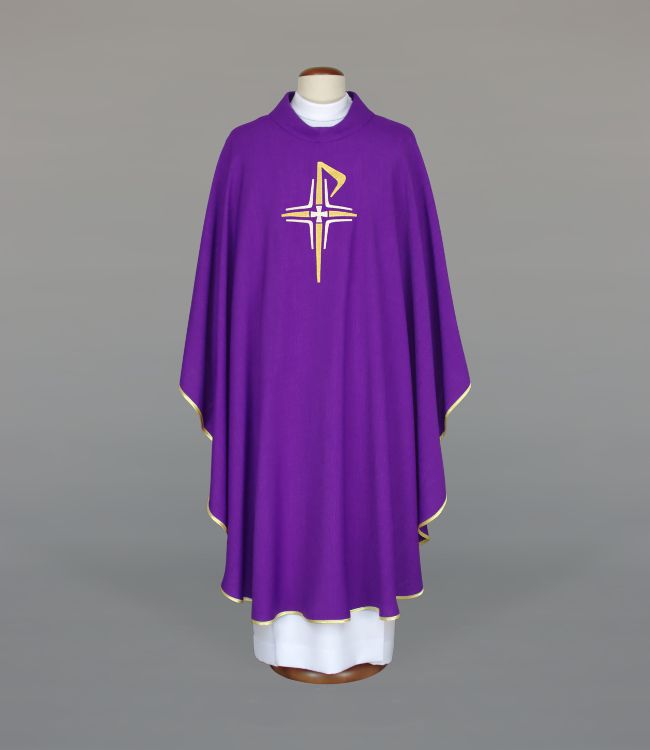 Ornat haftowany, fioletowy z motywem krzyża (A6) - ORNATY NA WIELKI POST - Nowość