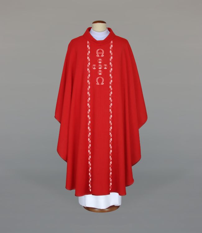 Ornat haftowany czerwony Alfa i Omega (A13) - ORNATY NA WIELKI POST - Nowość