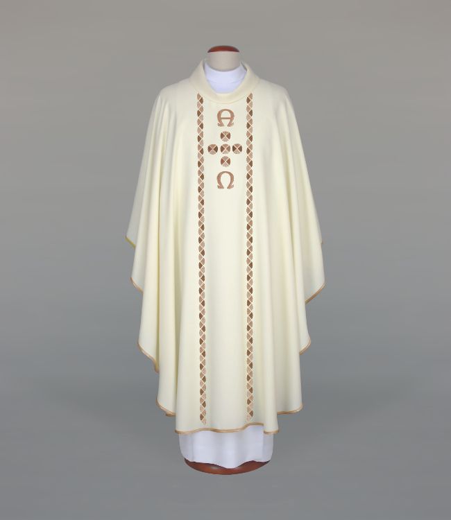 Ornat haftowany ecru Alfa i Omega (A14) - Ornaty białe/ ecru - Nowość