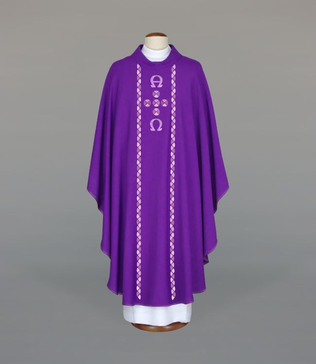 Ornat haftowany fioletowy Alfa i Omega (A15) - ORNATY NA WIELKI POST - Nowość