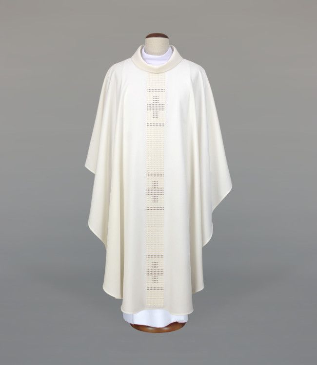 Ornat haftowany ecru z motywem krzyży (A18) - Ornaty białe/ ecru - Nowość