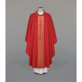 Ornat haftowany czerwony z motywem krzyża (A21) - SZATY LITURGICZNE