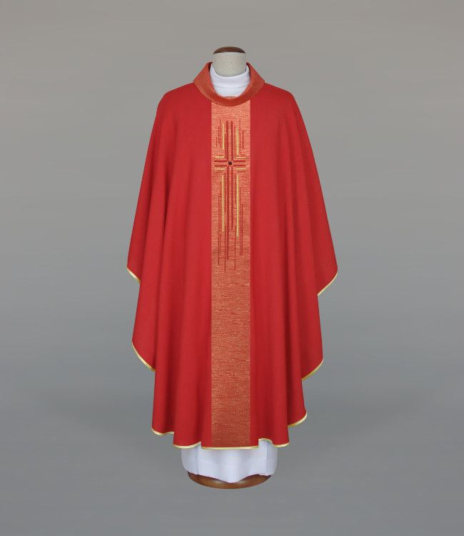 Ornat haftowany czerwony z motywem krzyża (A21) - SZATY LITURGICZNE - Nowość