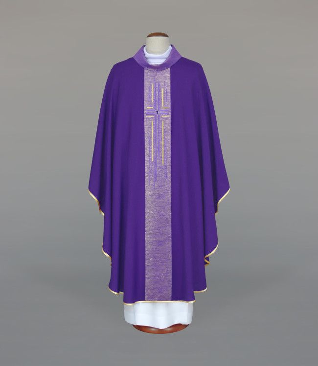 Ornat haftowany fioletowy z motywem krzyża (A22) - ORNATY NA WIELKI POST - Nowość
