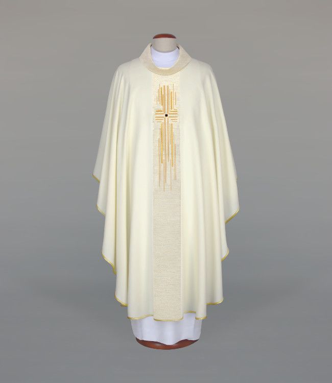 Ornat haftowany ecru z motywem krzyża (A24) - Ornaty białe/ ecru - Nowość
