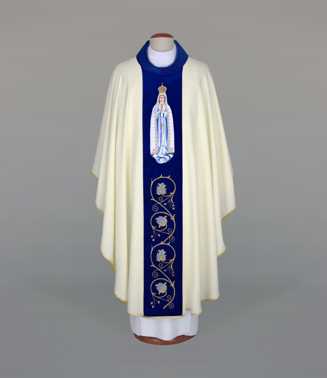 Ornat haftowany z wizerunkiem Matki Boskiej Fatimskiej (A26) - Ornaty Maryjne - Nowość