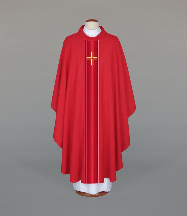 Ornat haftowany czerwony z motywem krzyża (A33) - ORNATY NA WIELKI POST - Nowość