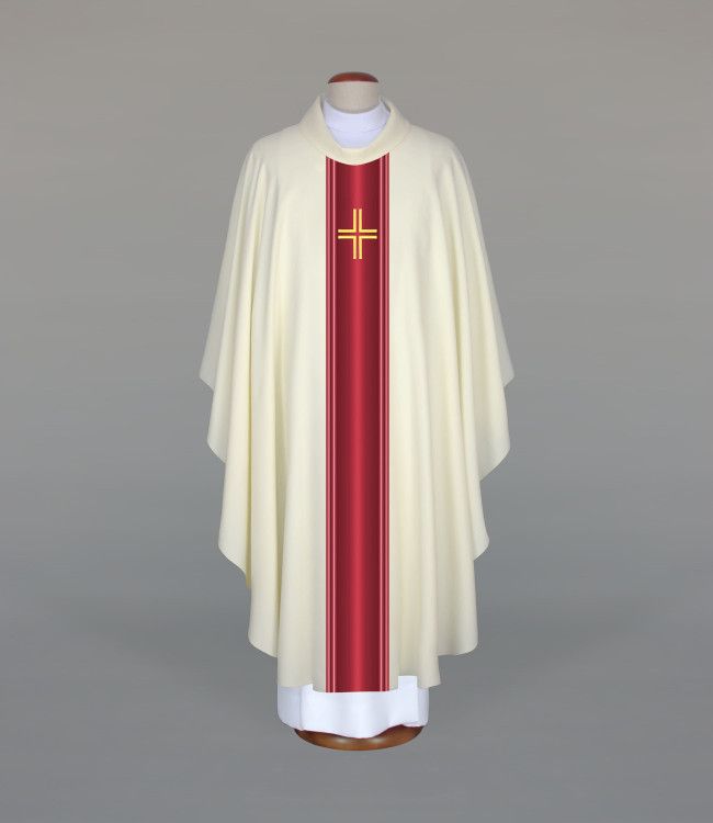 Ornat haftowany ecru z motywem krzyża (A34) - Ornaty białe/ ecru - Nowość