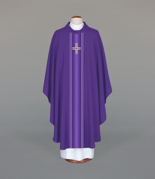 Ornat haftowany fioletowy z motywem krzyża (A35) - ORNATY NA WIELKI POST - Nowość