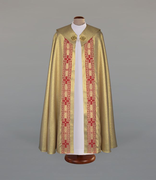 Kapa złota, brokatowa tkanina, zdobiona piękną taśmą (A37) - KAPY LITURGICZNE - Nowość