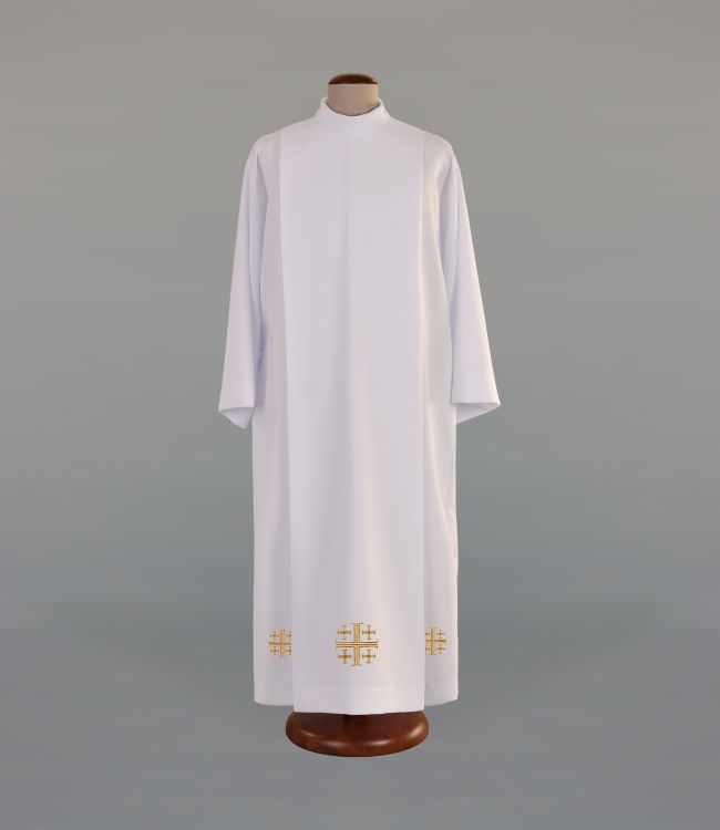 Alba kapłańska, haftowane krzyże jerozolimskie (A42) - KOMŻE I ALBY  KAPŁAŃSKIE - Nowość