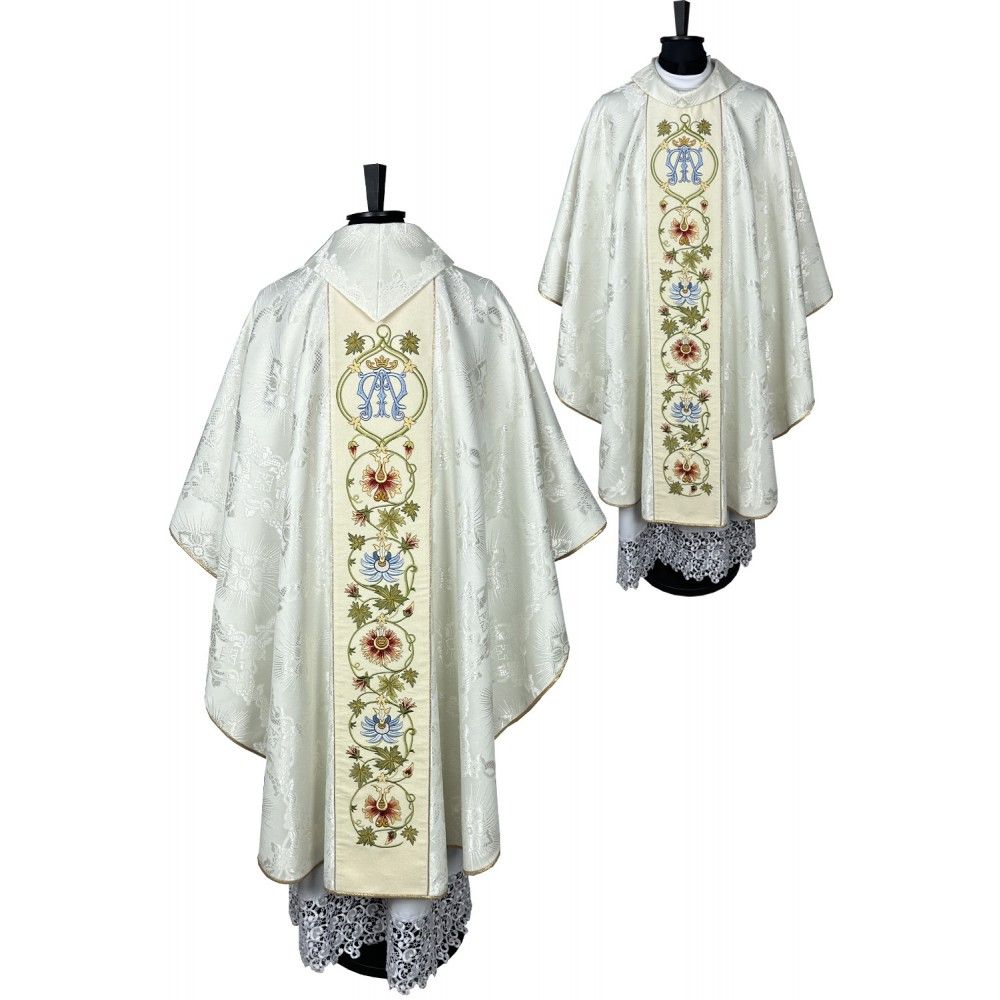 Ornat gotycki haftowany, motyw maryjny (9K) - Ornaty białe/ ecru - Nowość