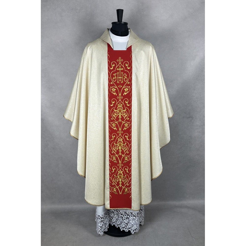 Ornat gotycki, tkanina brokat, pas czerwony (11K) - Ornaty złote/srebrne - zdjęcie 2 - Ornat gotycki, tkanina brokat, pas czerwony (11K)