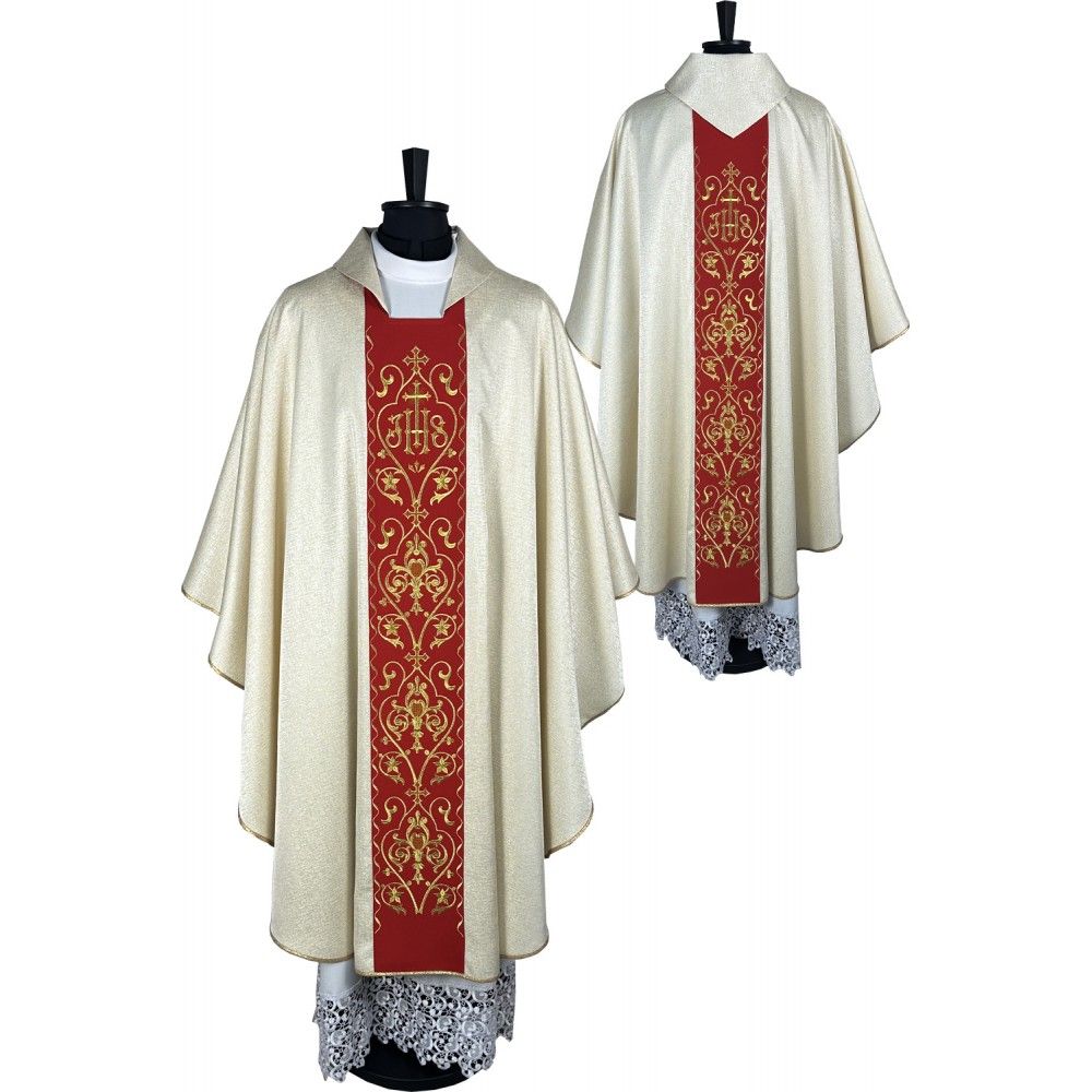 Ornat gotycki, tkanina brokat, pas czerwony (11K) - Ornaty złote/srebrne - Nowość