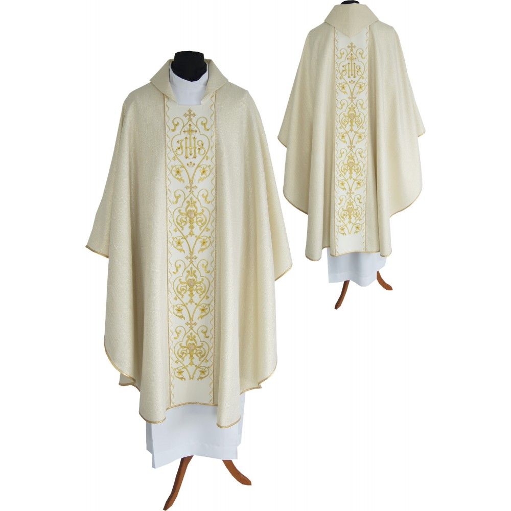 Ornat gotycki, tkanina brokat, pas ecru (12K) - Ornaty złote/srebrne - Nowość