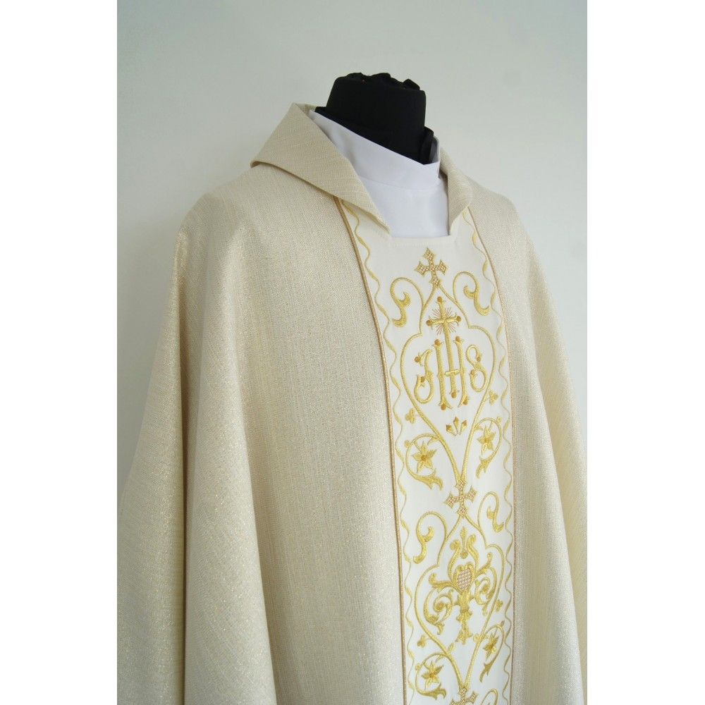 Ornat gotycki, tkanina brokat, pas ecru (12K) - Ornaty złote/srebrne - zdjęcie 2 - Ornat gotycki, tkanina brokat, pas ecru (12K)