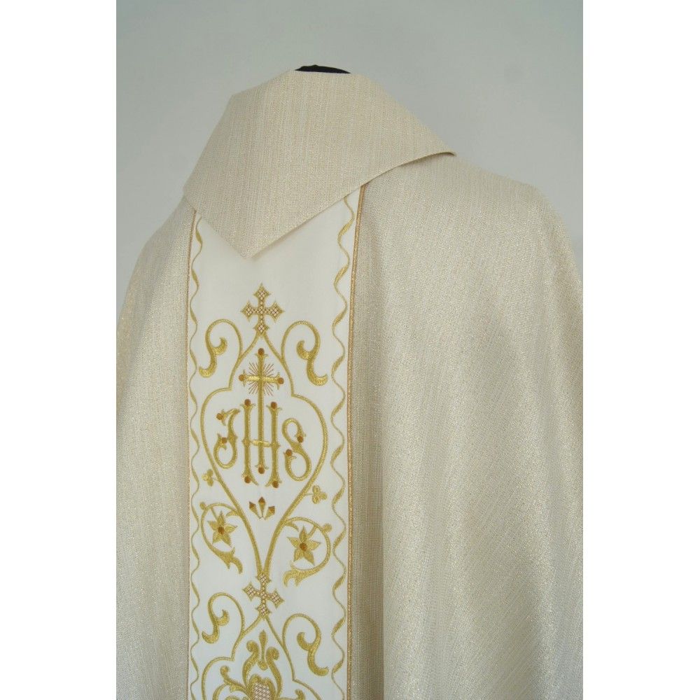 Ornat gotycki, tkanina brokat, pas ecru (12K) - Ornaty złote/srebrne - zdjęcie 3 - Ornat gotycki, tkanina brokat, pas ecru (12K)