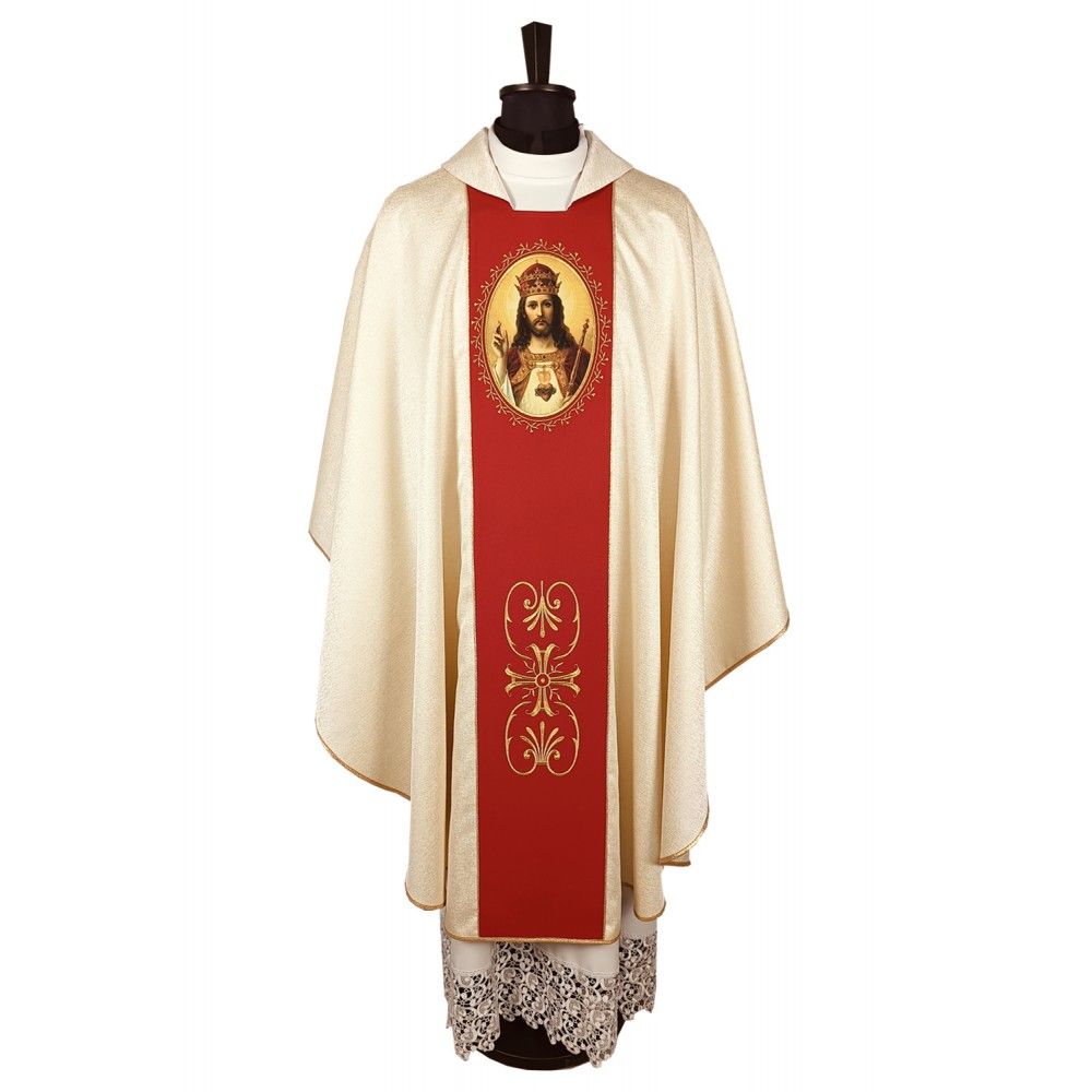 Ornat gotycki, nadruk z wizerunkiem Chrystusa Króla (15K) - Ornaty złote/srebrne - Nowość