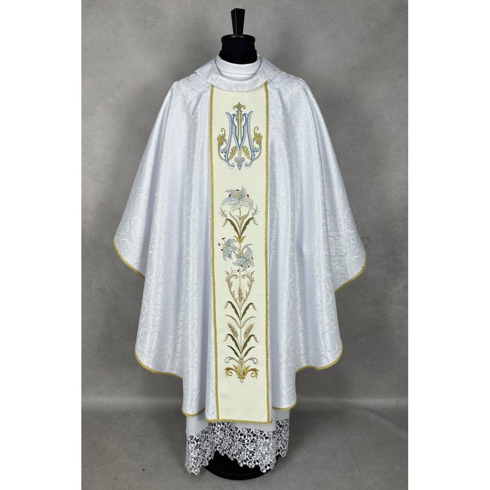 Ornat gotycki haftowany, motyw maryjny (20K) - Ornaty białe/ ecru - zdjęcie 3 - Ornat gotycki haftowany, motyw maryjny (20K)