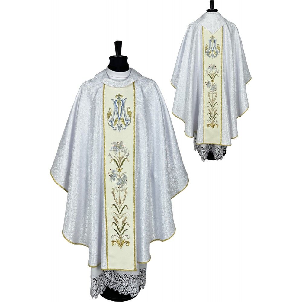 Ornat gotycki haftowany, motyw maryjny (20K) - Ornaty białe/ ecru - Nowość