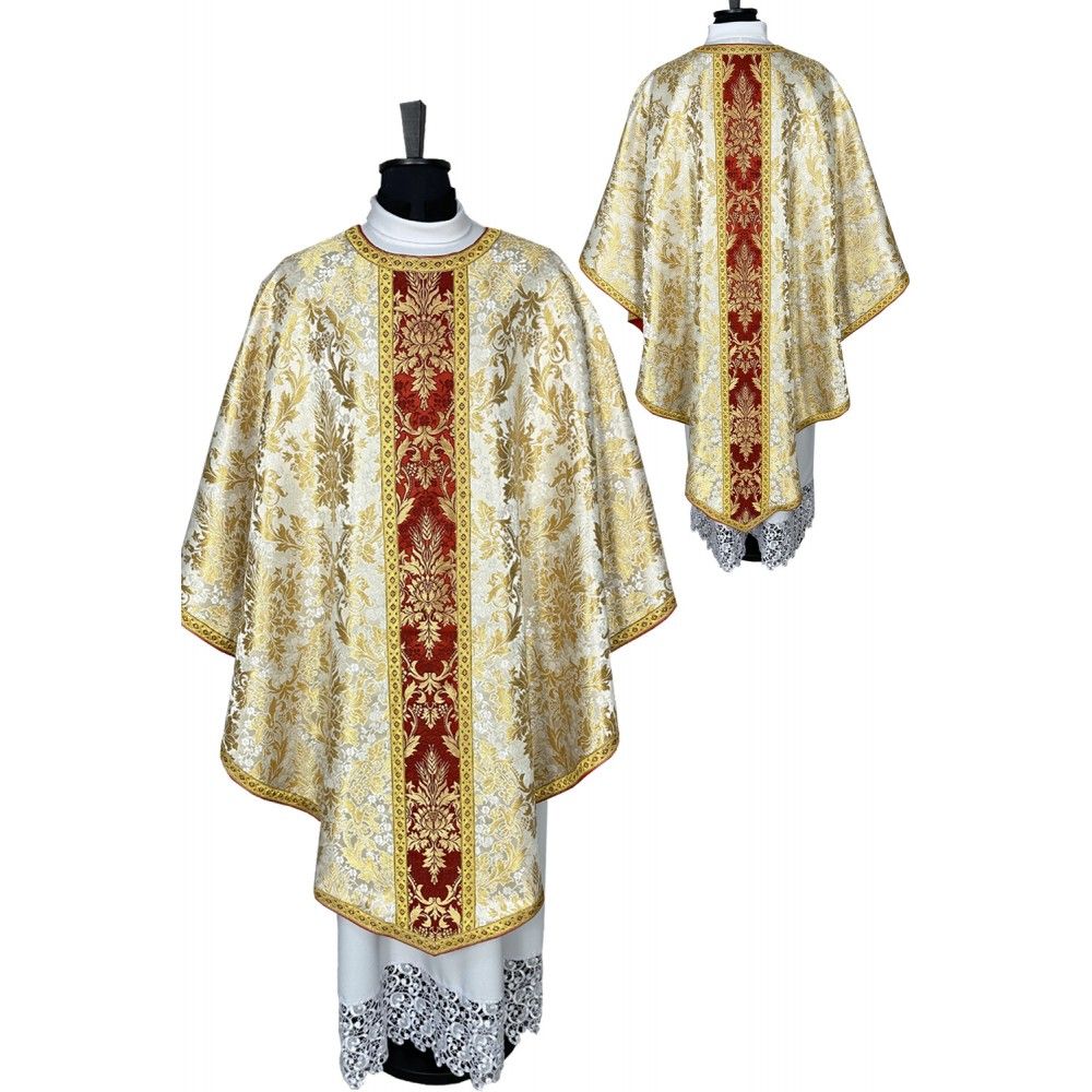 Ornat gotycki haftowany + stuła, bursa, manipularz, welon na kielich (23K) - Ornaty złote/srebrne - Nowość