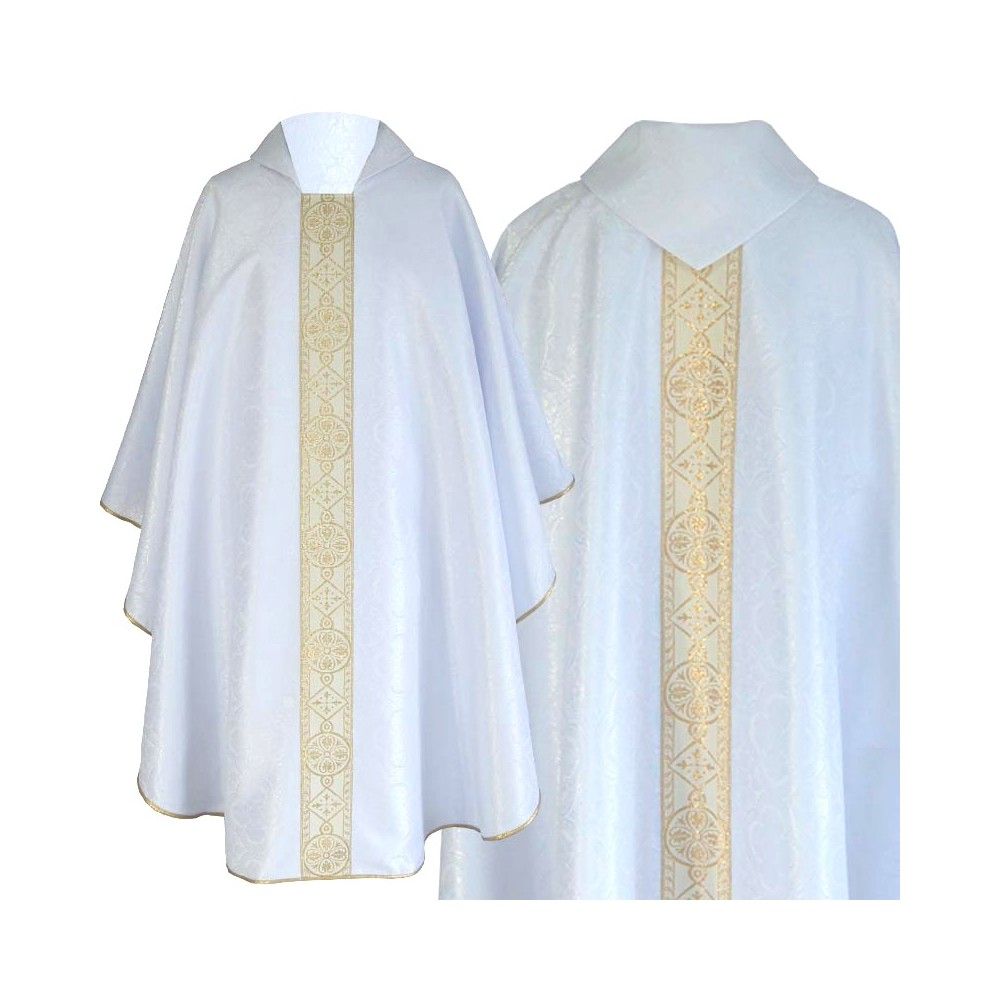 Ornat gotycki biały, tkanina żakard (27K) - Ornaty białe/ ecru - Nowość