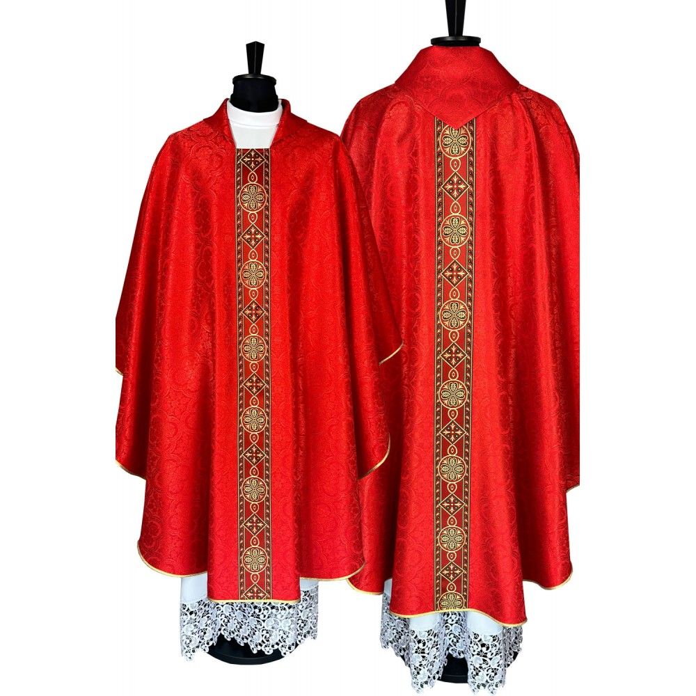 Ornat gotycki czerwony, tkanina żakard (31K) - ORNATY NA WIELKI POST - Nowość