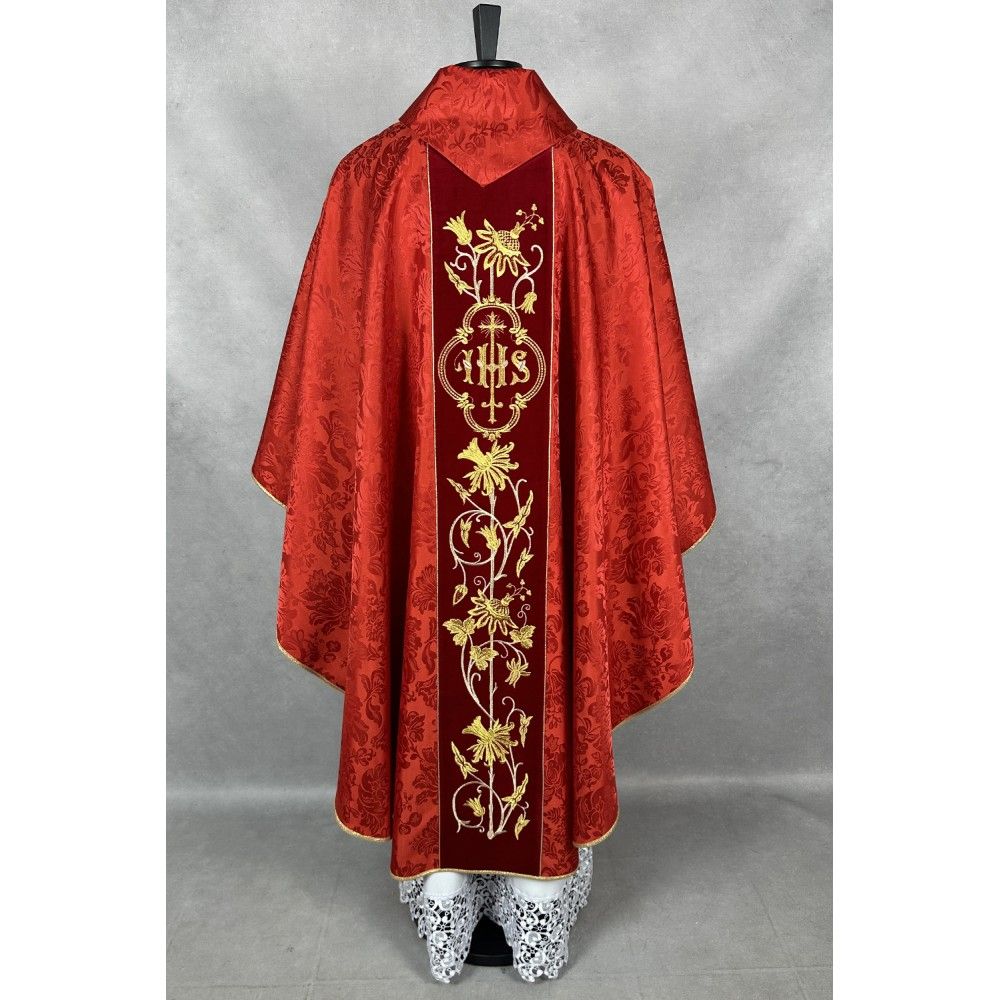 Ornat gotycki czerwony, haftowany IHS (33K) - ORNATY NA WIELKI POST - zdjęcie 2 - Ornat gotycki czerwony, haftowany IHS (33K)